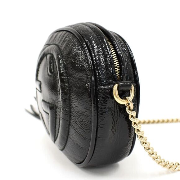 Gucci Chain Shoulder Bag Soho Interlocking GG Tassel Patent Leather Black - Picture 2 of 8